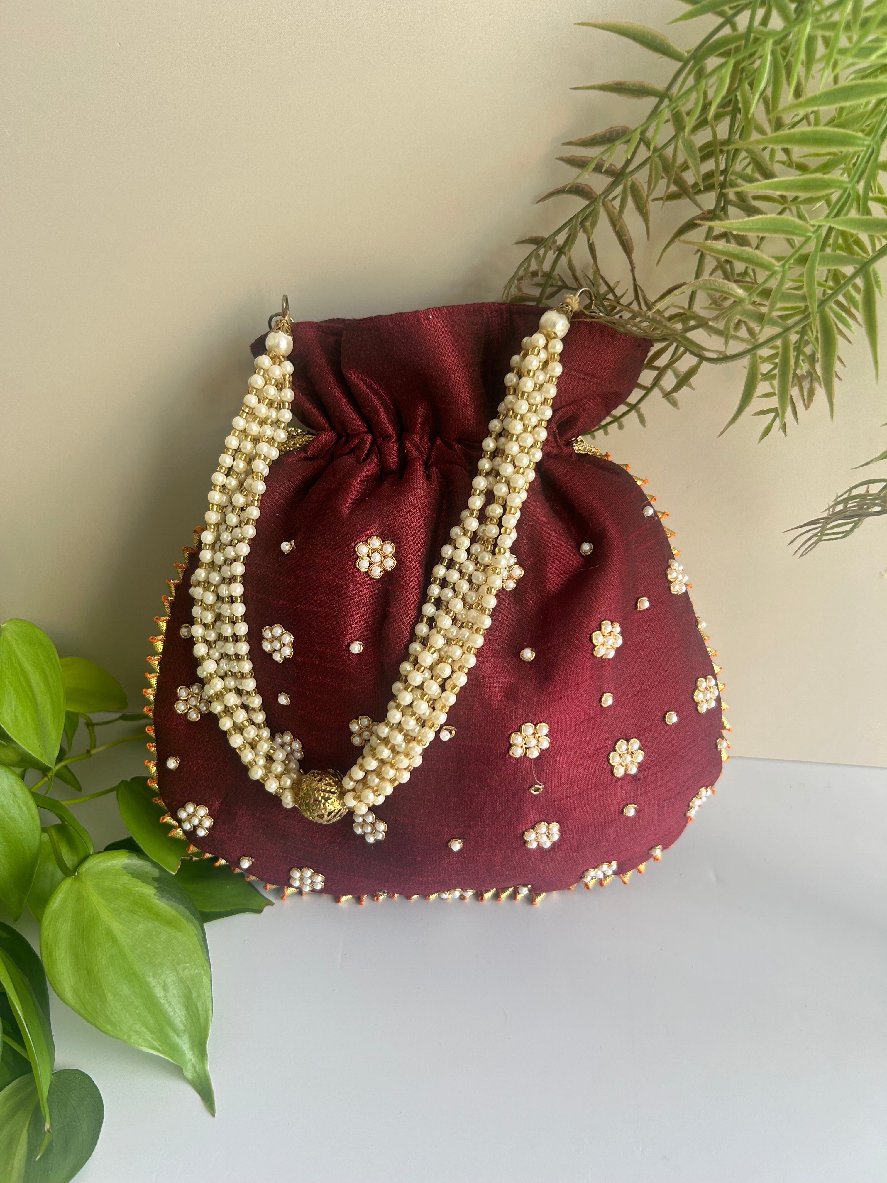 Floral Pearl Potli Bag