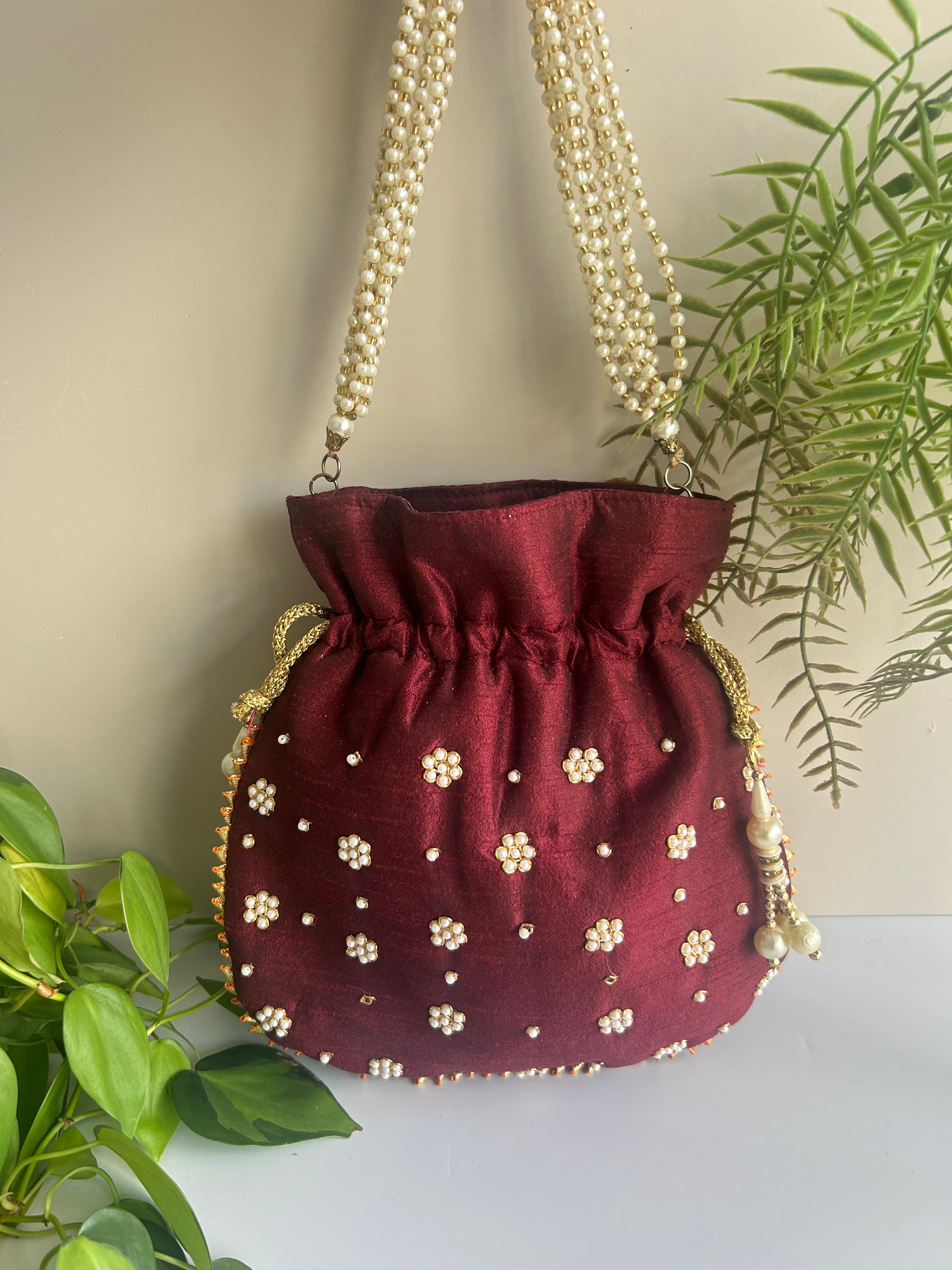 Floral Pearl Potli Bag