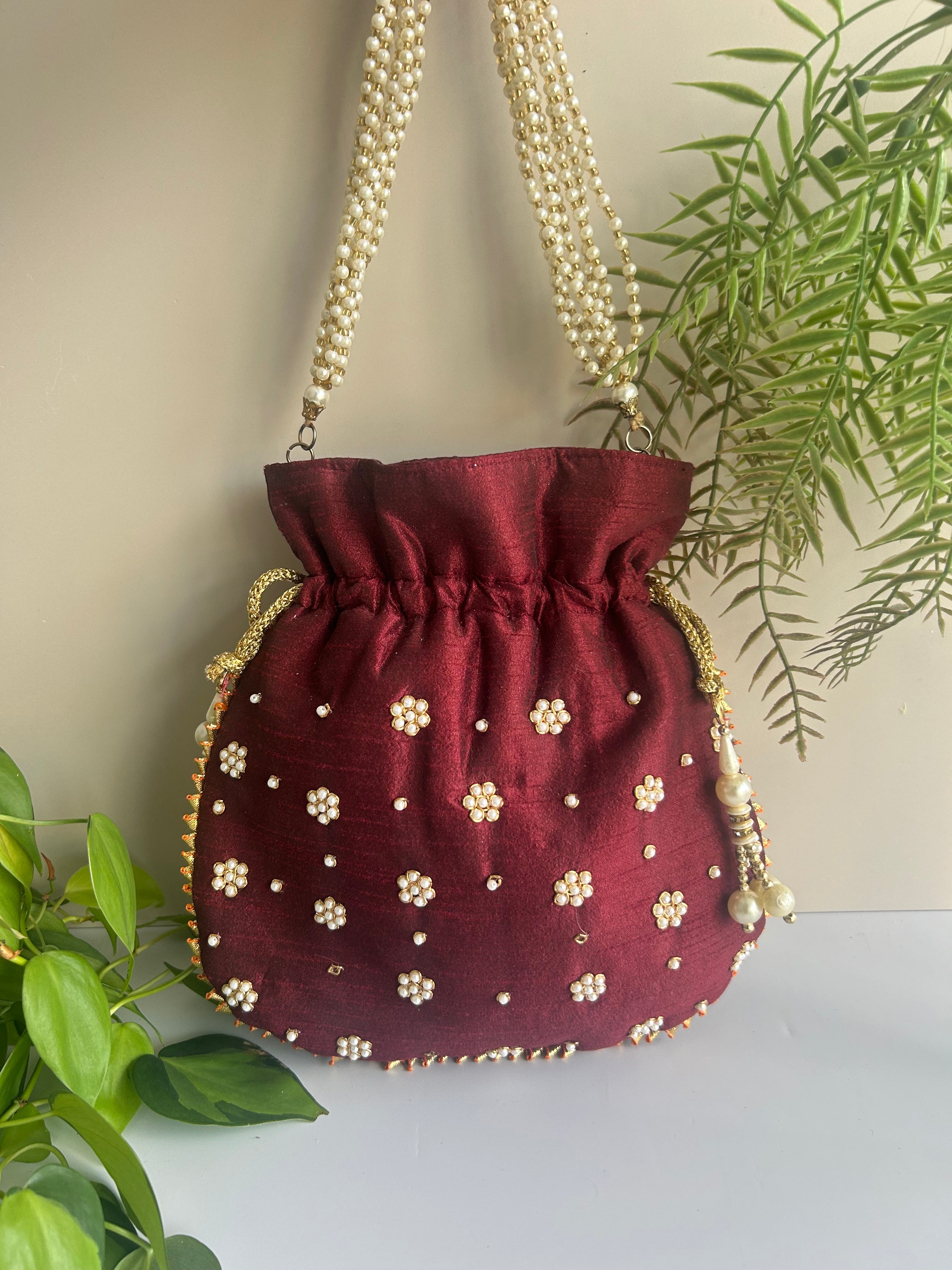 Floral Pearl Potli Bag