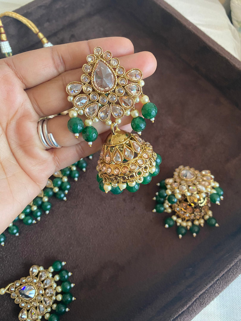 Festive Essentials - Introduces the Amira Bridal Necklace, a stunning piece with an antique gold or silver base and exquisite Polki stones adorned with captivating color beads. Don't see the color you like? Contact us on whatsapp at +1(313)727.1045 for custom options.